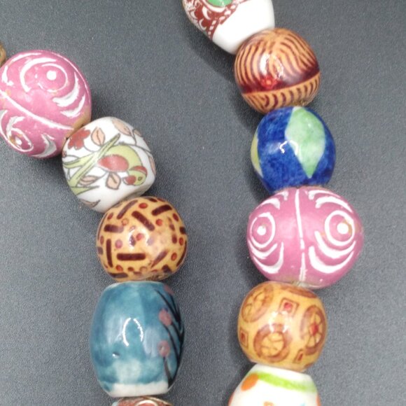 Vintage Venetian African Style Glass Chevron Beads Long 32'' Necklace - Picture 5 of 7